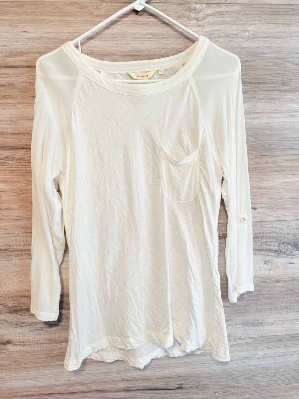 Sundance mixed-media raglan long-sleeve top semi-sheer sleeves